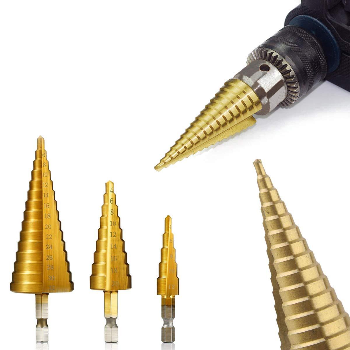 3X Large HSS Steel Step Cone Drill Titanium Bit Set Hole Cutter (4-32, 4-20, 4-12mm) - Image 5