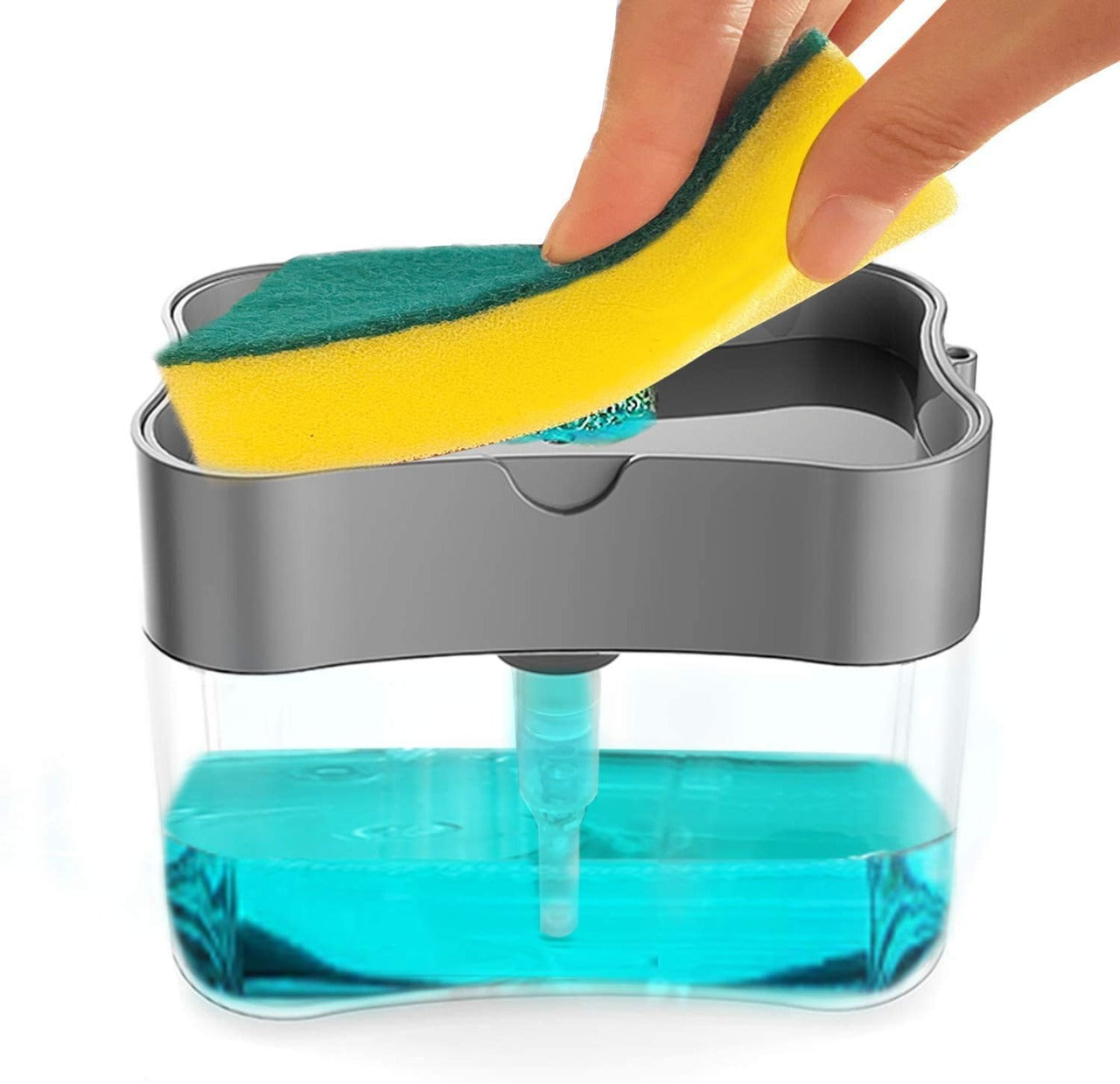 2-in-1 Liquid Soap Dispenser on Countertop with Sponge Holder - Image 4
