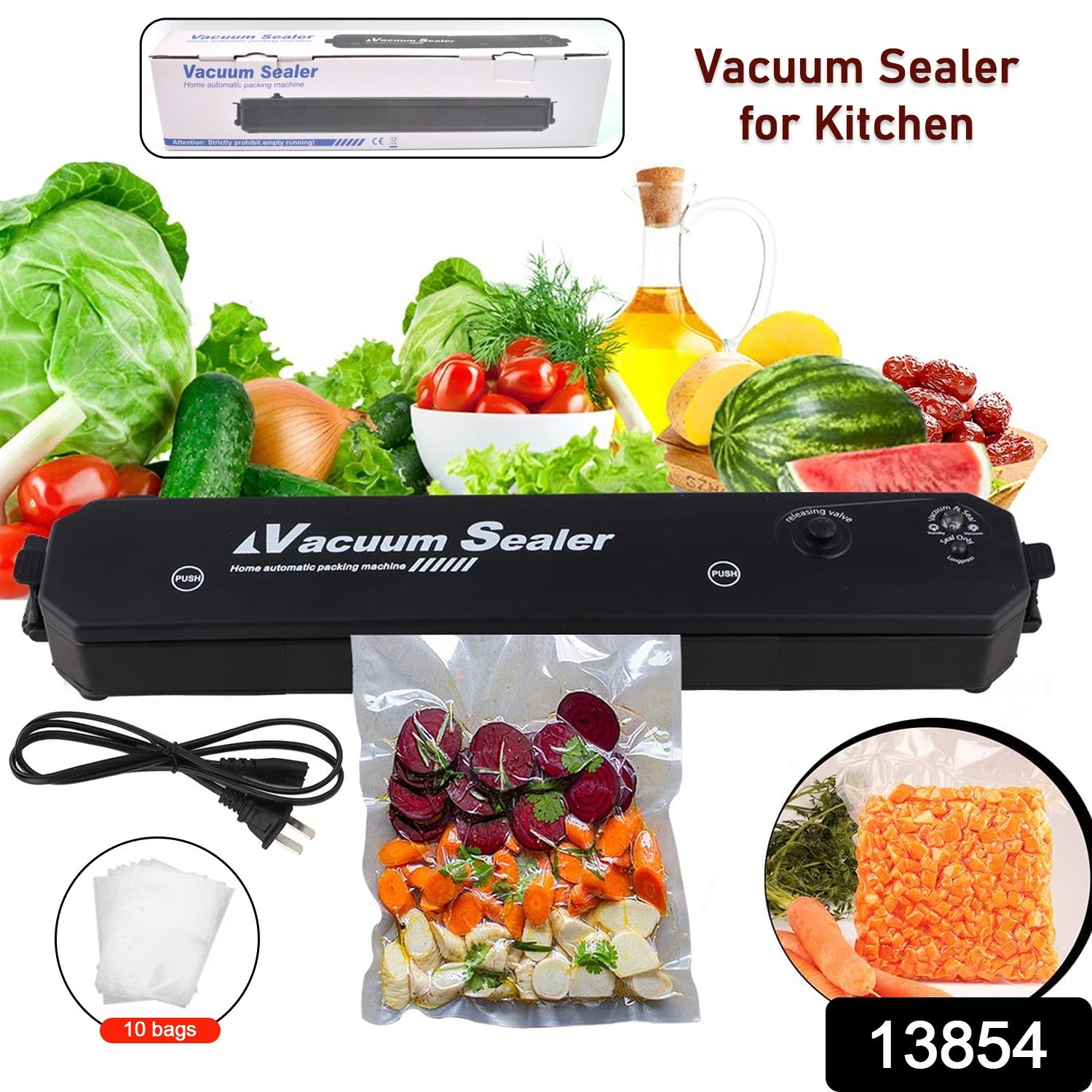 Vacuum Sealer Machine with 10 Bags, Automatic Hands-Free, Smart Food Preservation (1 Set) - Image 2