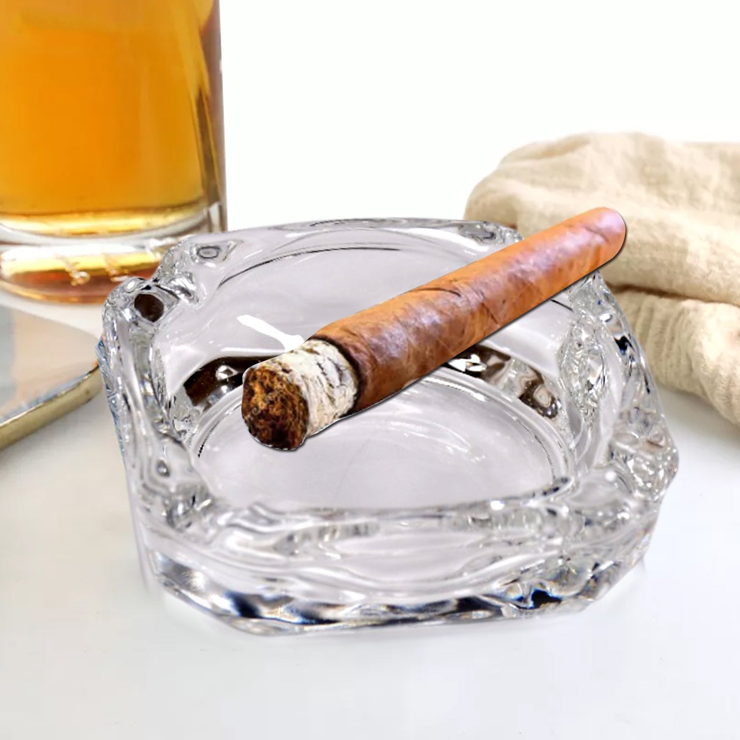 Glass Brunswick Crystal Quality Cigar Cigarette Ashtray Round Tabletop for Home Office Indoor Outdoor Home Decor - Image 7