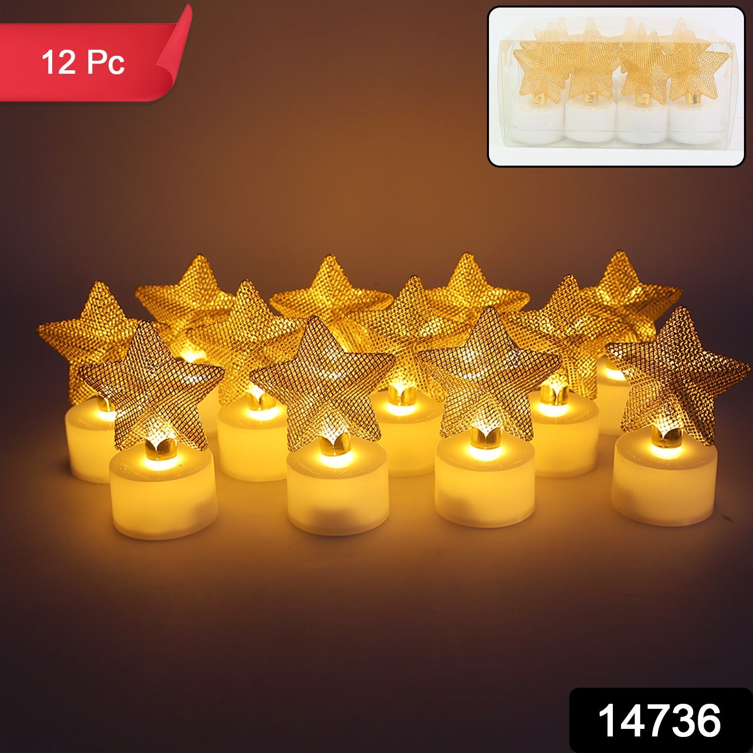 Set of 12 Decorative LED Star Candles - Image 2