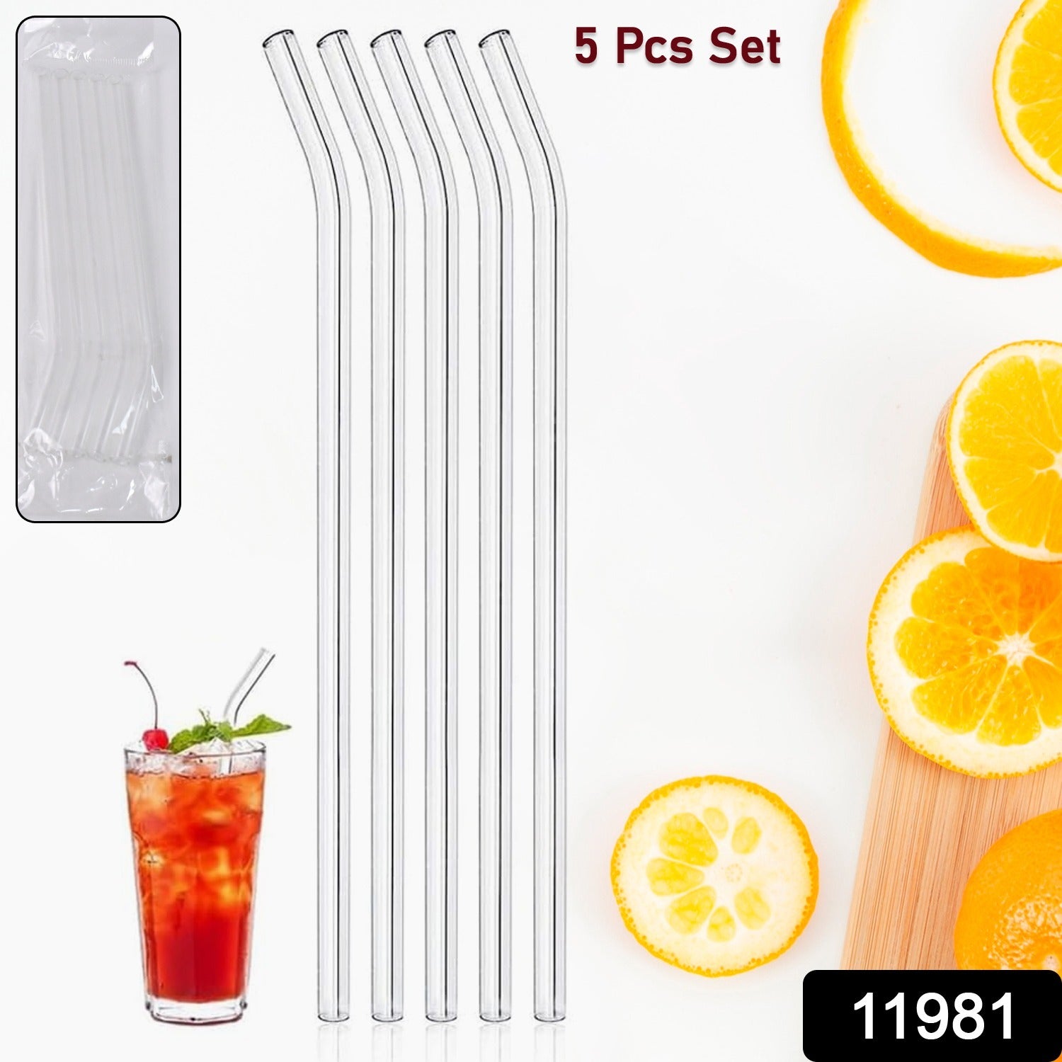 Reusable Glass Straws Clear Glass Drinking Straw 5Pc - Image 3