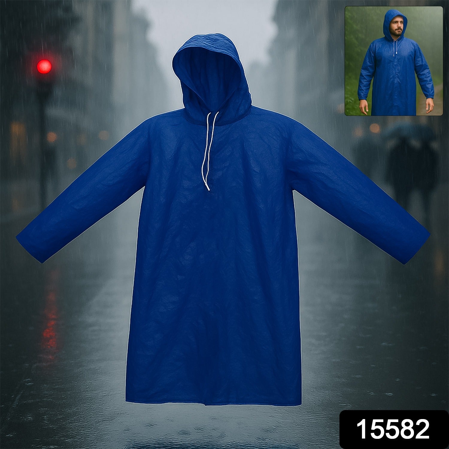 Large Durable Waterproof Hooded Raincoat For Men (1 Pc) - Image 2