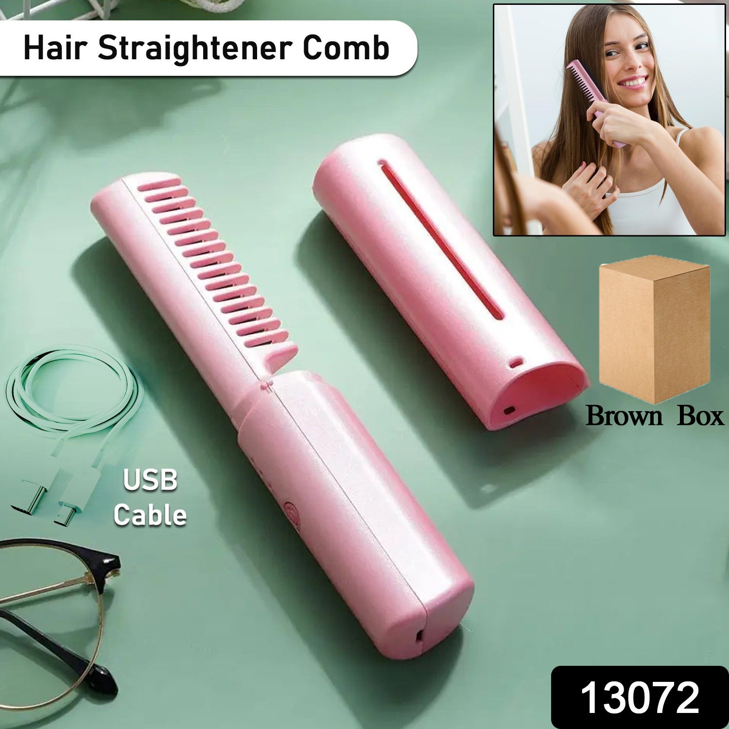 Rechargeable Mini Hair Straightener, Travel Portable USB Charging Cordless Hair Straightener Bursh, Three Temperature Adjustments Flat Iron Comb (1 Pc) - Image 2