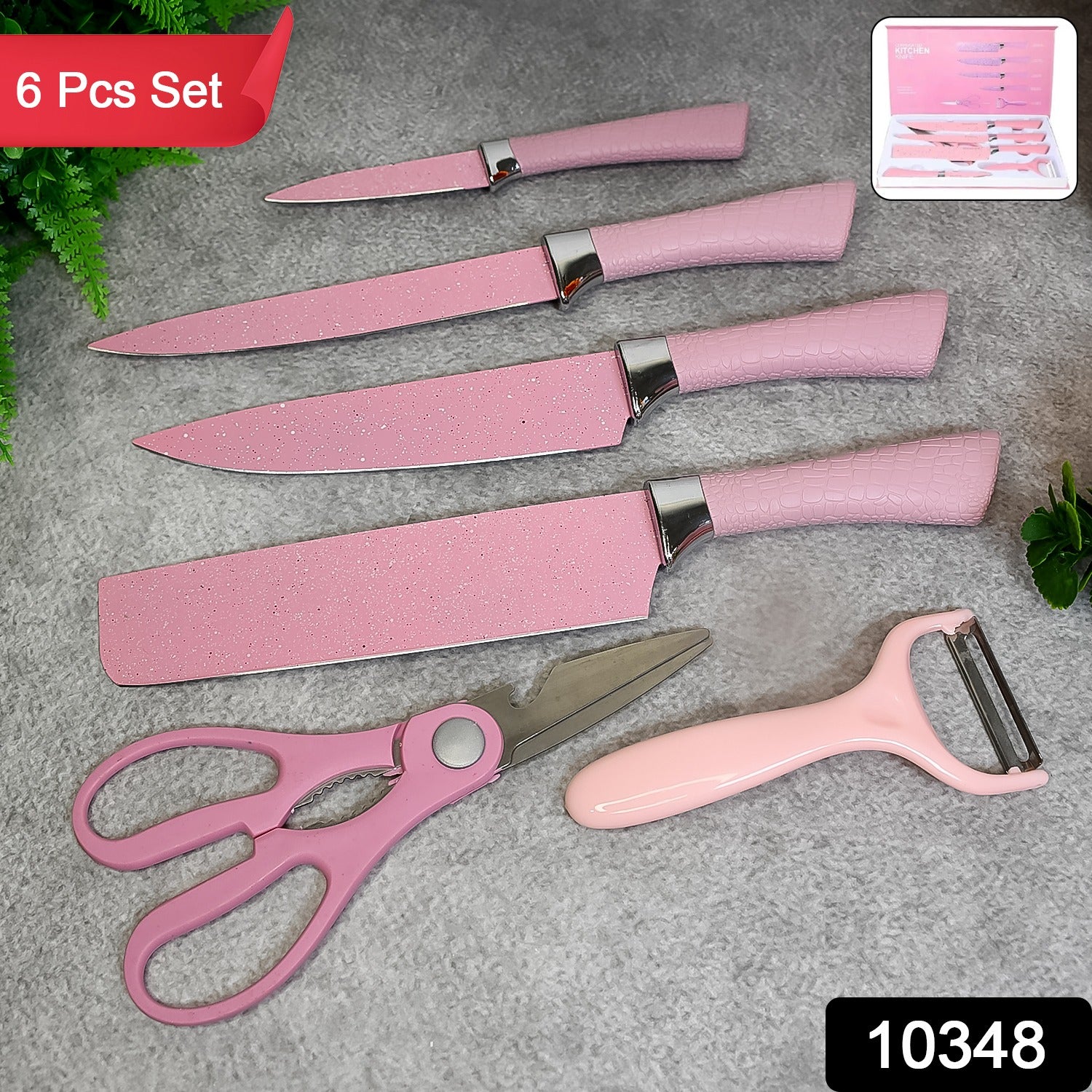 Stainless Steel Non Stick Ceramic Coating 6 Pcs Chef Kitchen Knife Set with Scissor & Peeler - Image 2