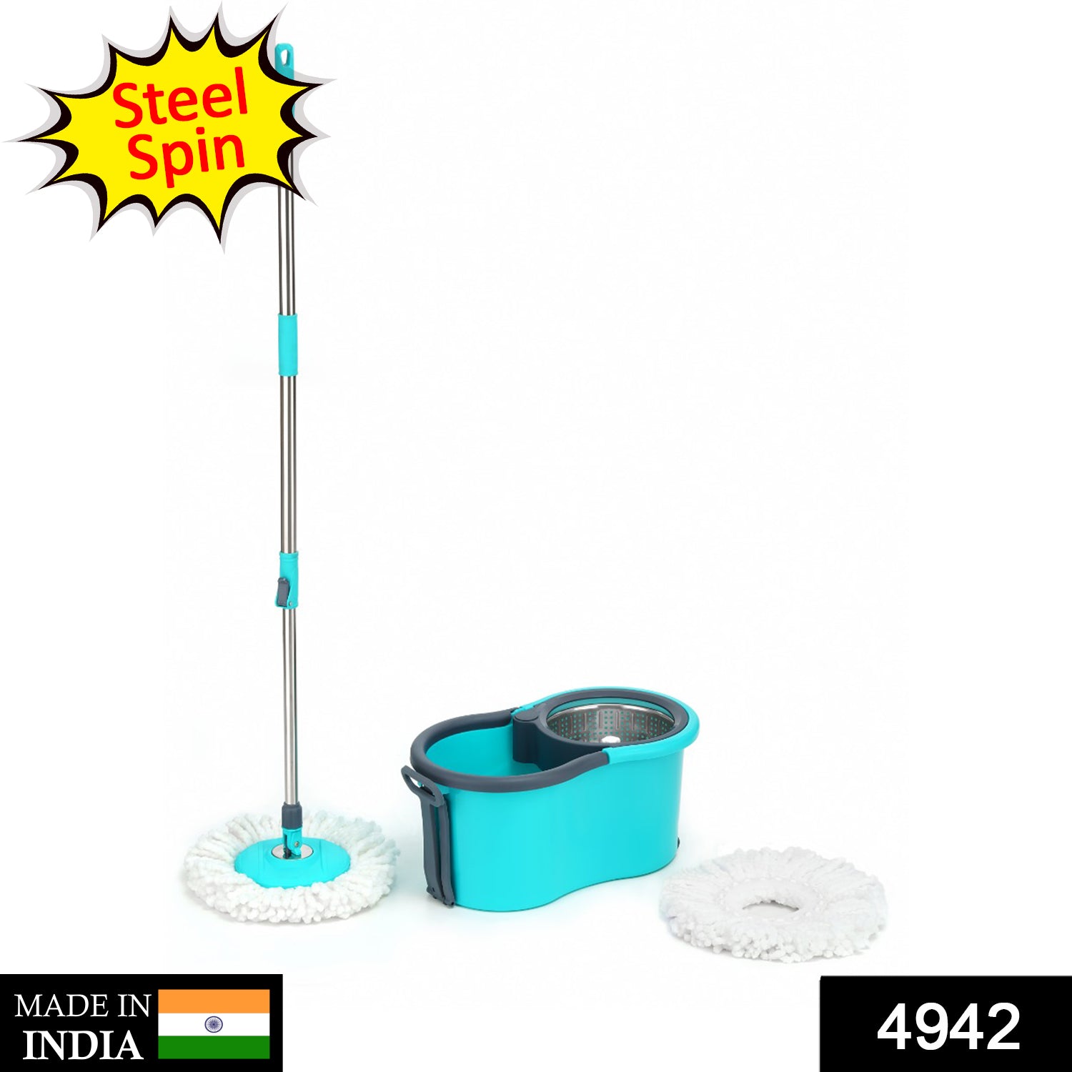 Quick Spin Mop With Steel Spin, Bucket Floor Cleaning, Easy Wheels & Big Bucket, Floor Cleaning Mop with Bucket - Image 2