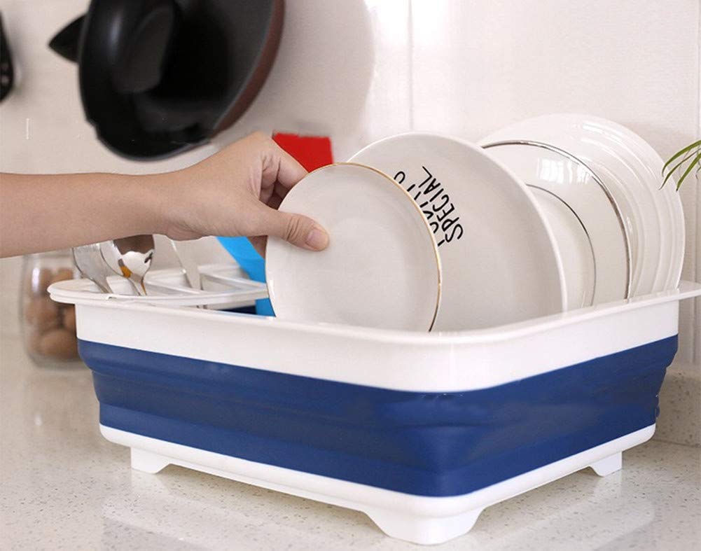 Collapsible Folding Silicone Dish Drying Drainer Rack with Spoon Fork Storage Holder - Image 4