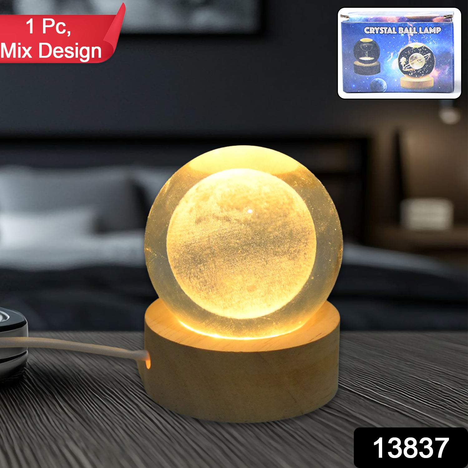 3D Crystal Ball lamps With Base (1 Pc / Mix Design) - Image 2
