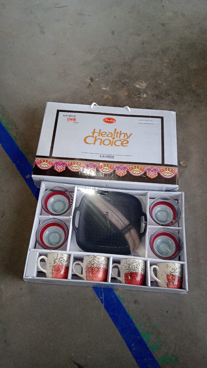 Healthy Choice Set Of 4pc Ceramic Cup And 4pc Glass Bowl With Plastic Plate (9 Pcs Set) - Image 9