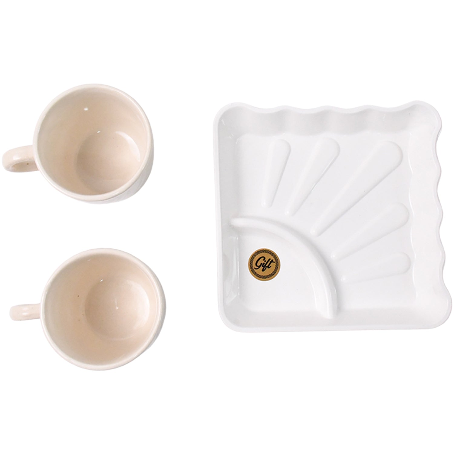 Cerntric Ceramic Tea Cup With Plastic Square Shape Serving Platter Milk Cup 3pc Set - Image 5