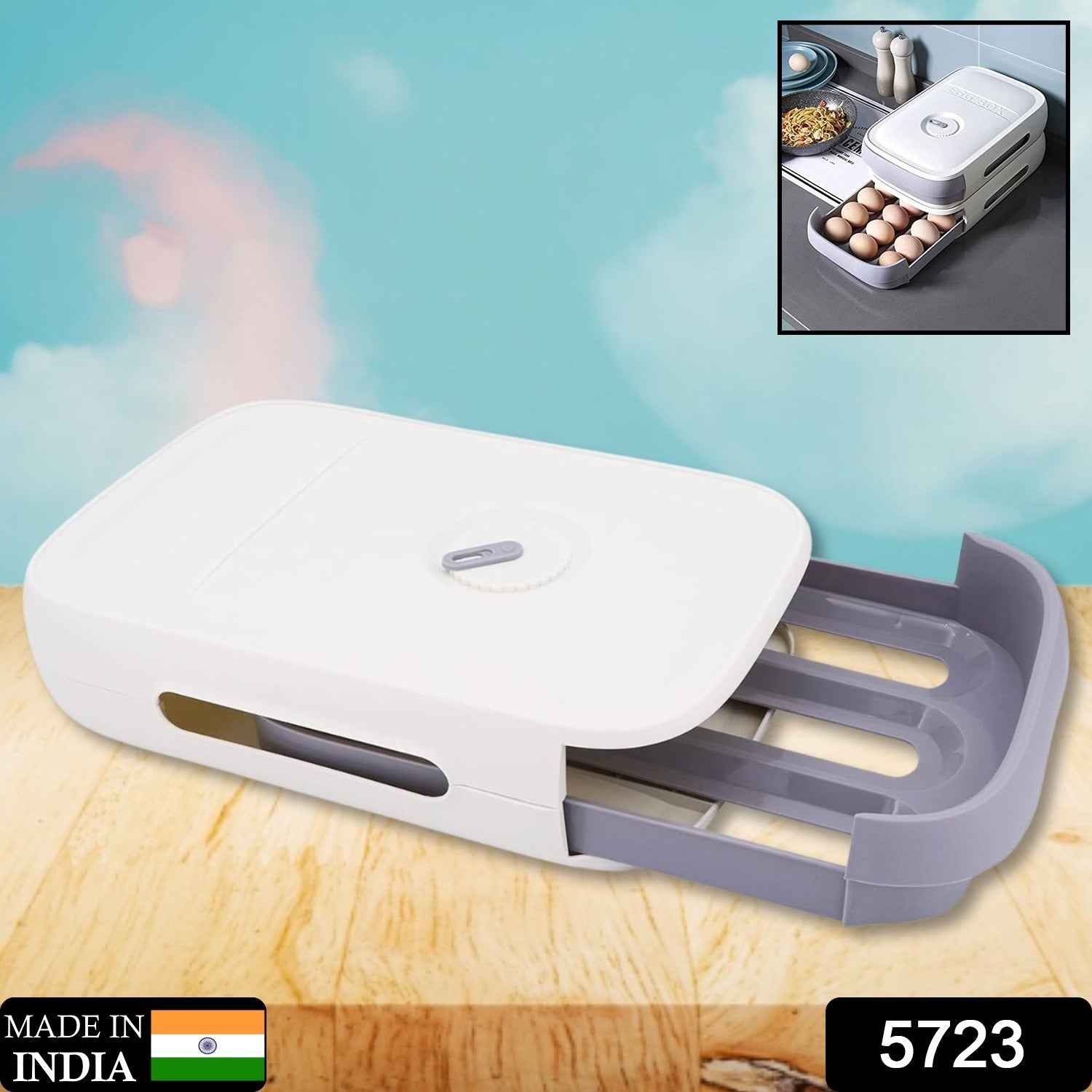 Egg Storage Box Plastic Egg Drawer Fridge Egg Organizer Egg Keeper Refrigerator Egg Drawer Plastic Egg Carton Covered Egg Holder Pantry Egg Bin Household Egg Tray (1 Pc) - Image 2