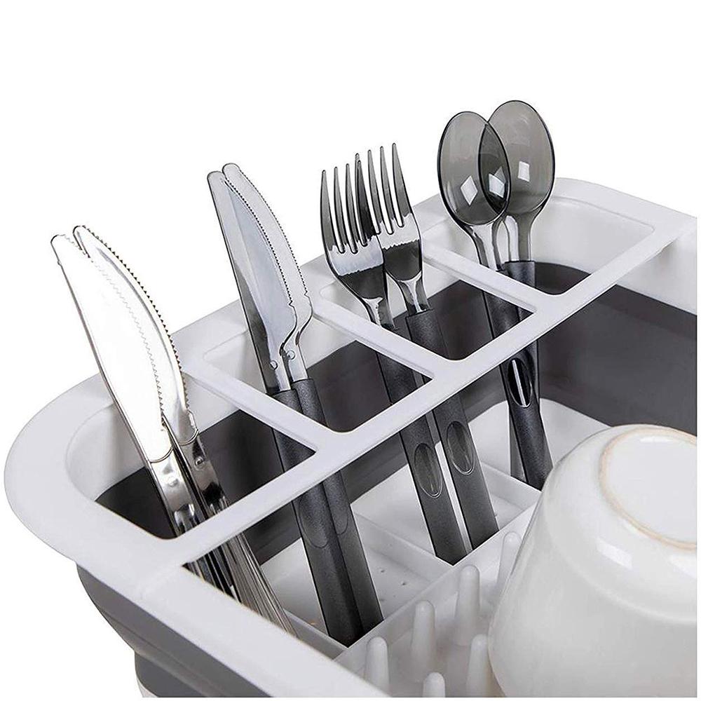 Collapsible Folding Silicone Dish Drying Drainer Rack with Spoon Fork Storage Holder - Image 9