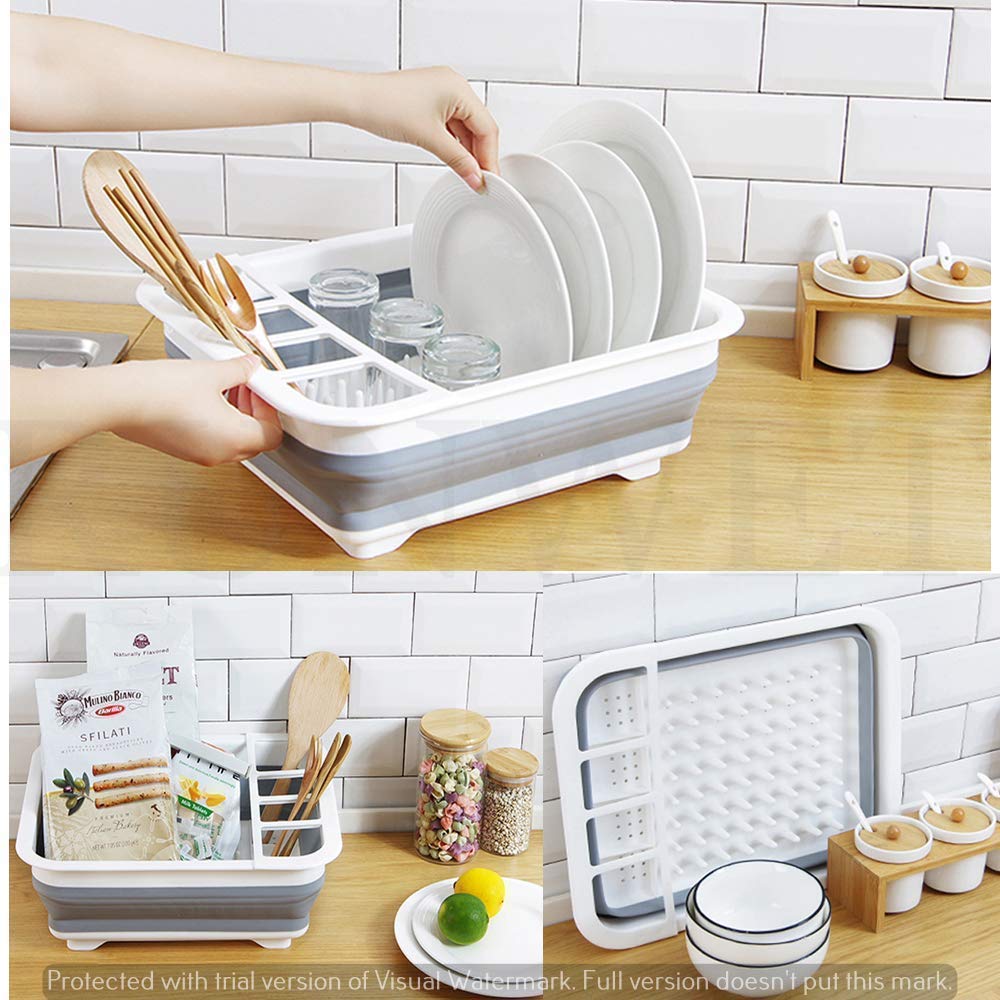Collapsible Folding Silicone Dish Drying Drainer Rack with Spoon Fork Storage Holder - Image 7
