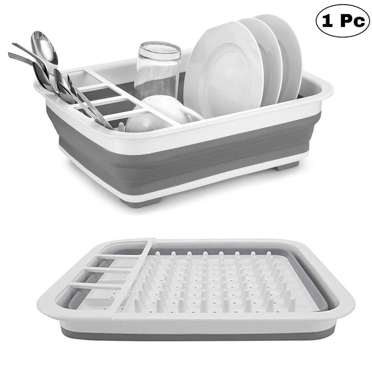 Collapsible Folding Silicone Dish Drying Drainer Rack with Spoon Fork Storage Holder - Image 8