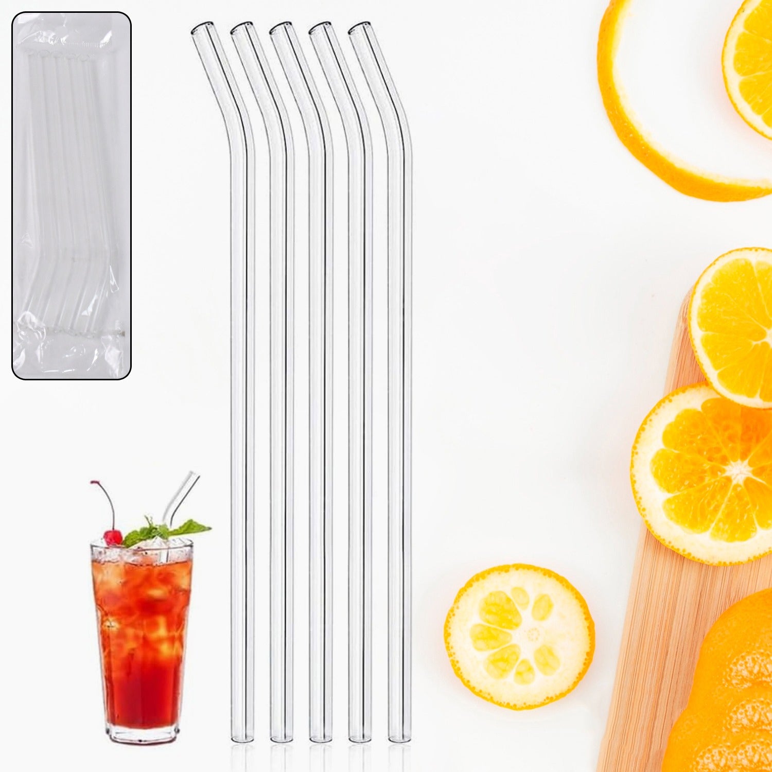Reusable Glass Straws Clear Glass Drinking Straw 5Pc - Image 2