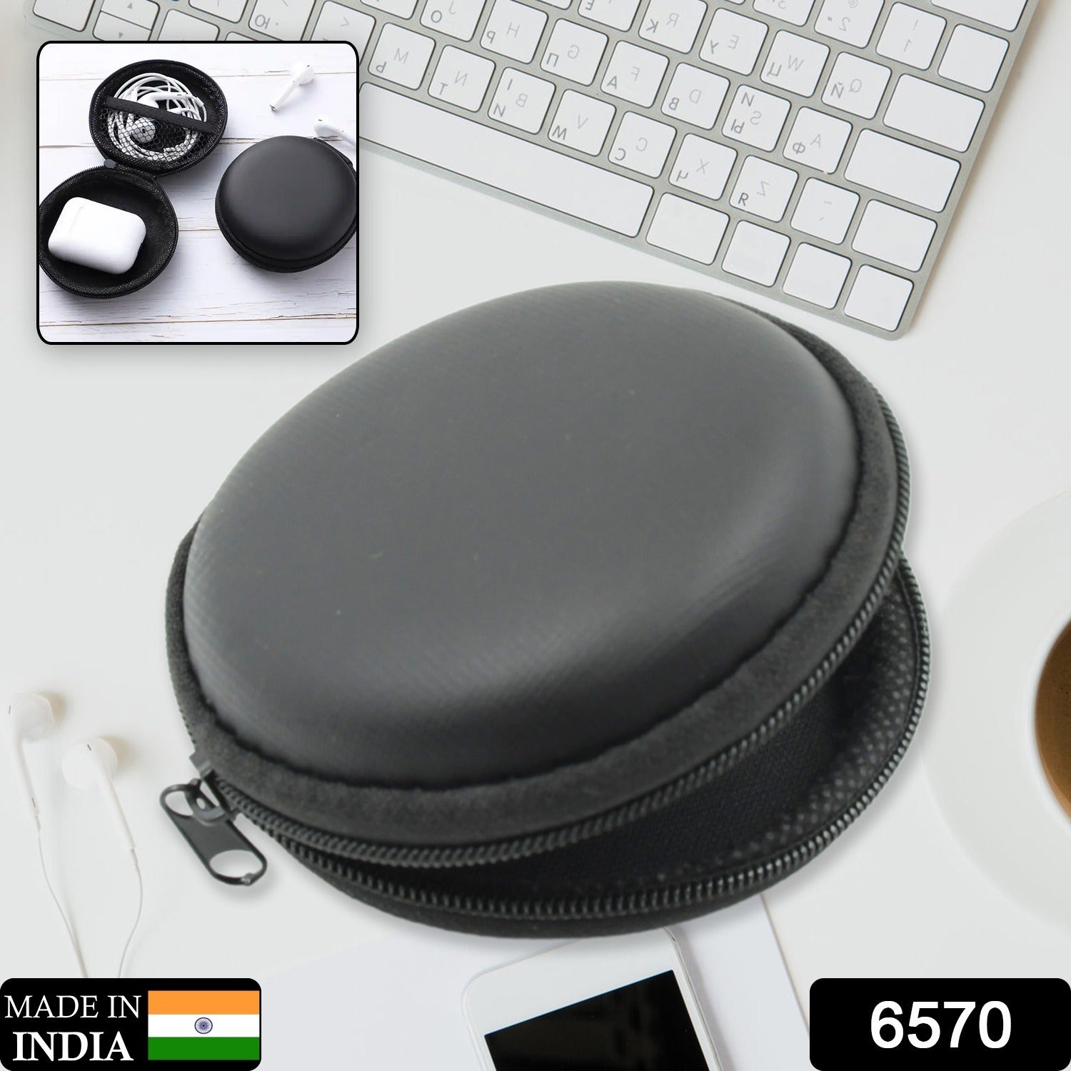 Cute Round Earphone Carrying Case - Multi-Use Pocket Pouch for Headphones, Cables, Coins, Airpods & More - Image 2