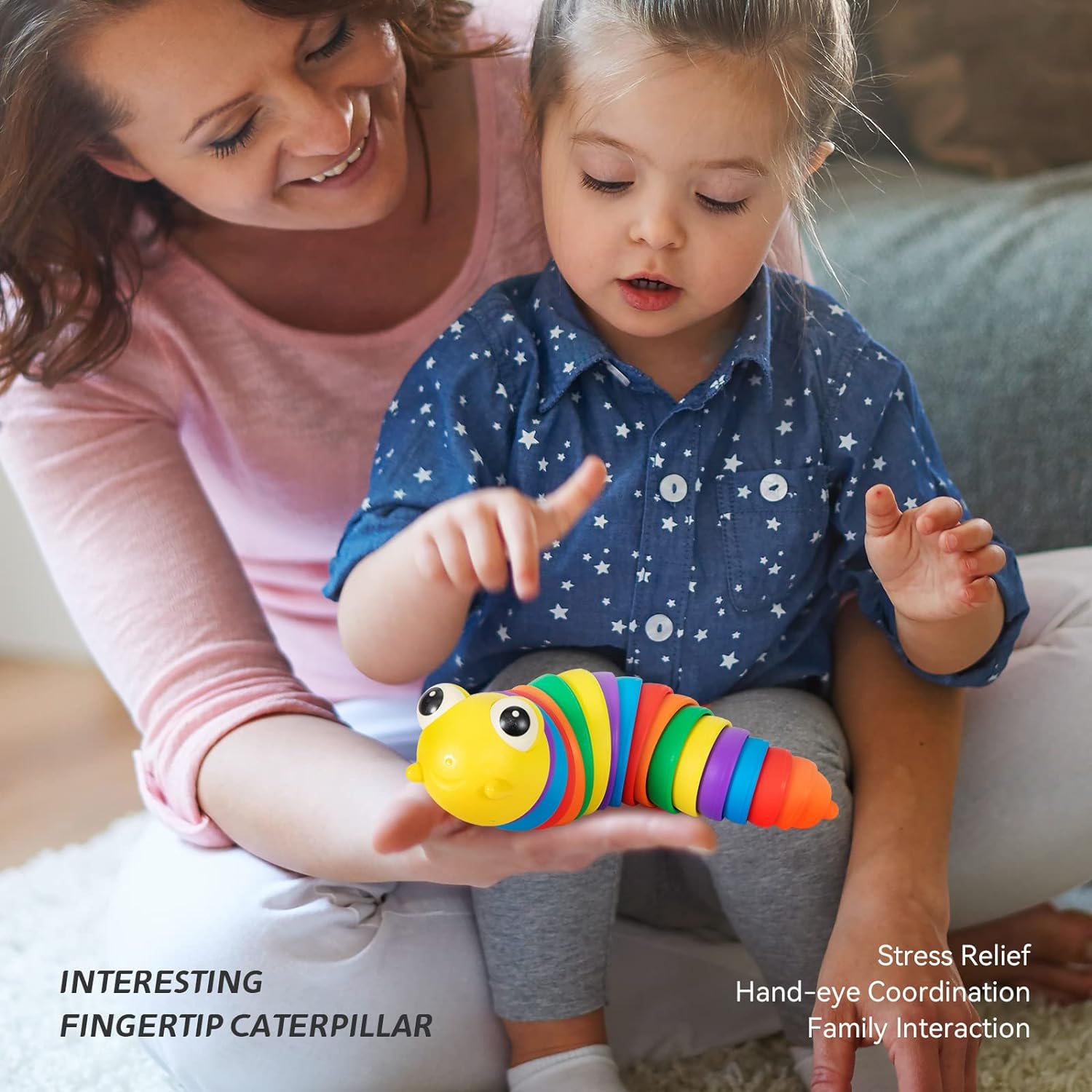 3D Rainbow Color Plastic Slug Fidget Toys, Stress Relieving Toy, Sensory Slug Toy for Boys and Girls, Finger slug Toy, for Autistic, Caterpillar Fidget Toys Stress Relief Gifts for Toddlers Kids Adults (1 Pc) - Image 5