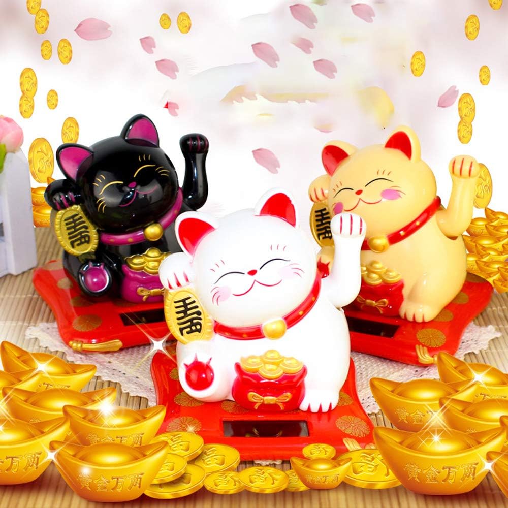 Solar Powered Happy Cat Beautiful with Arm Waves Wealth Cat (1 Pc / Mix Color) - Image 3