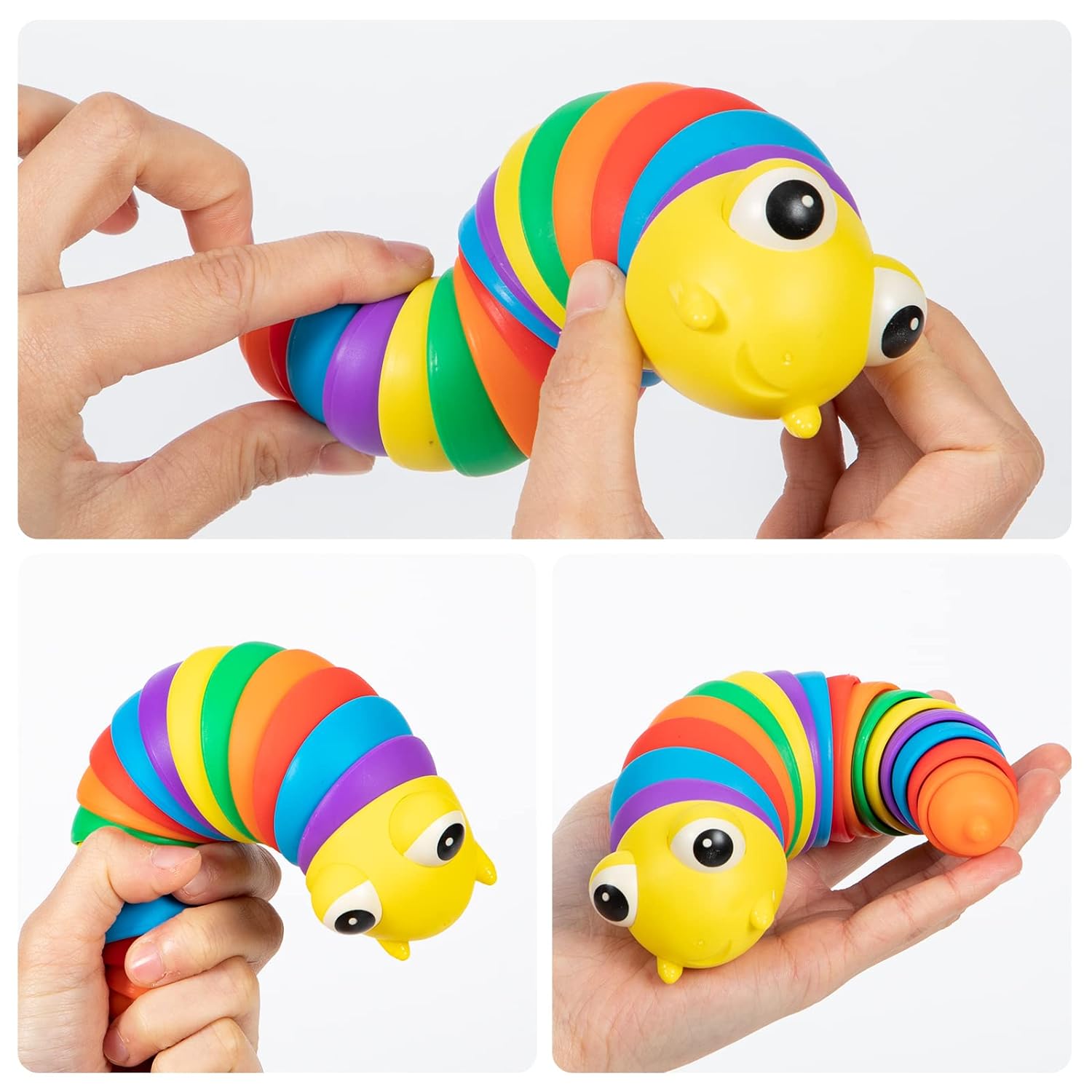 3D Rainbow Color Plastic Slug Fidget Toys, Stress Relieving Toy, Sensory Slug Toy for Boys and Girls, Finger slug Toy, for Autistic, Caterpillar Fidget Toys Stress Relief Gifts for Toddlers Kids Adults (1 Pc) - Image 6