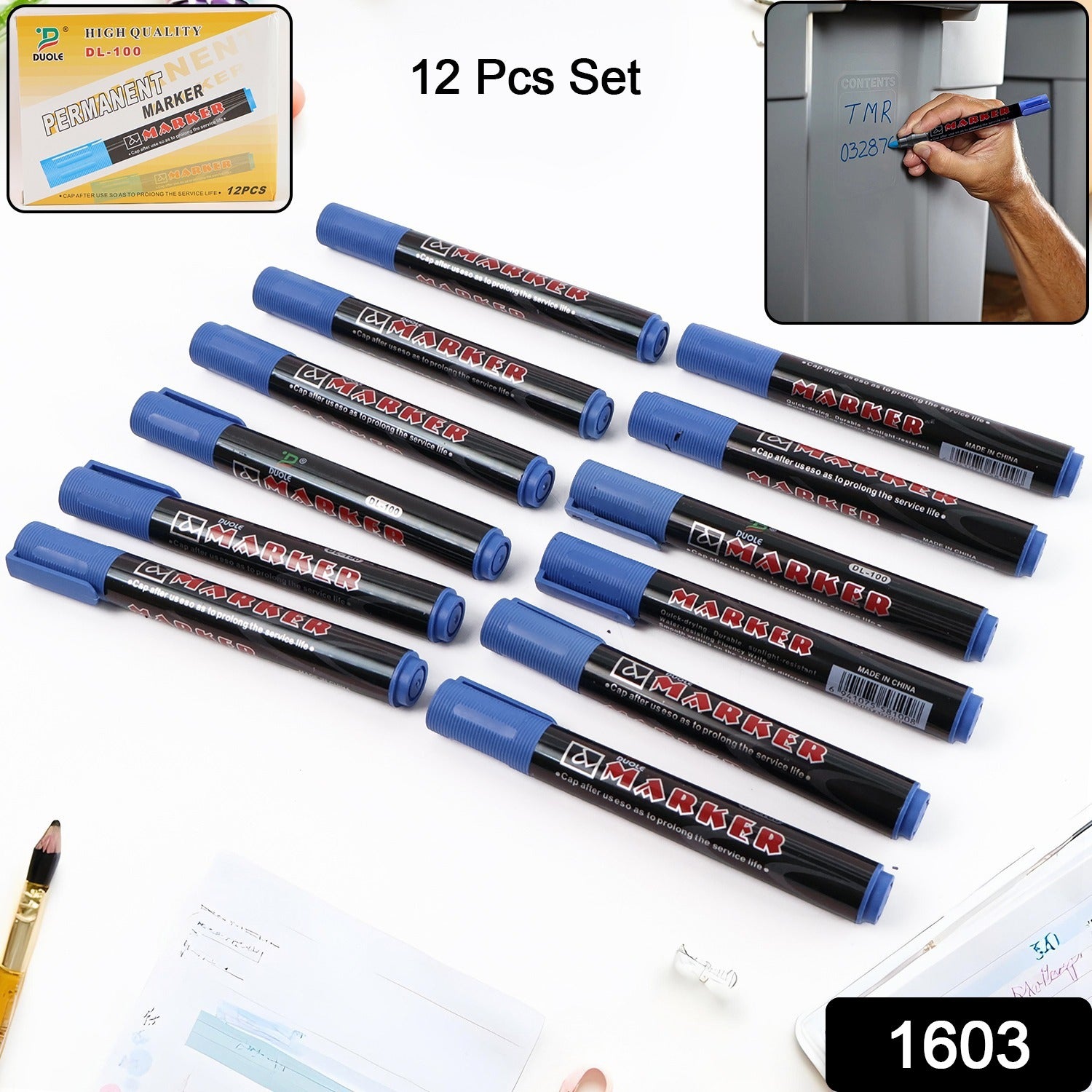Premium Permanent Blue Marker Pen Set (12 Pc) - Image 2