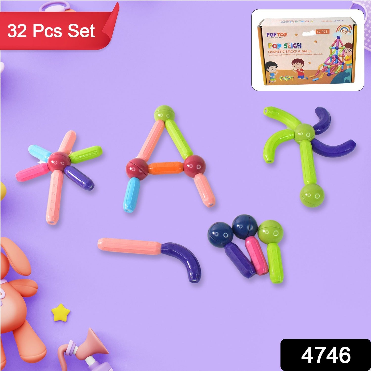 Magnetic Sticks Building Blocks Learning Toy for Kids (32 Pc) - Image 2