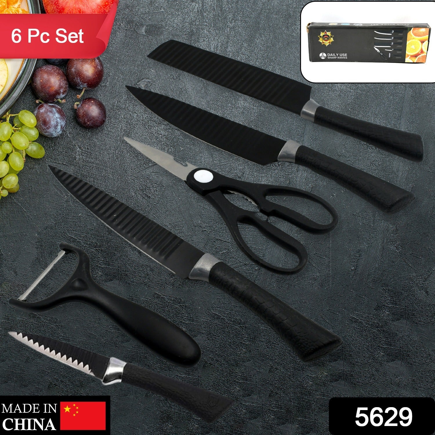 6 Pieces Professional Kitchen Knife Set, Meat Knife, Chef's Knife with Non-Slip Handle for Home, Kitchen and Restaurant with Chef Peeler and Scissor (Stainless Steel / 6 Pcs Set) - Image 2