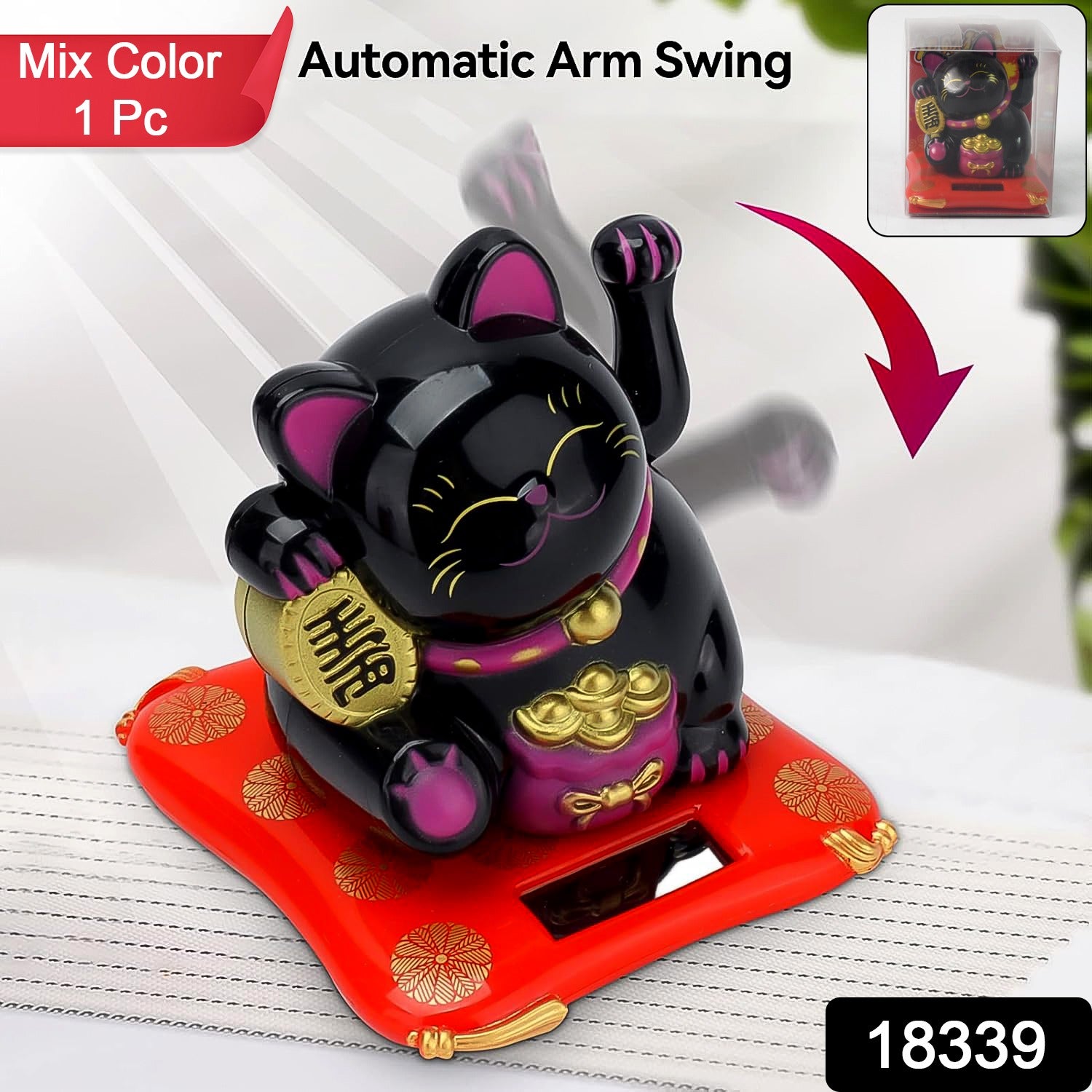 Solar Powered Happy Cat Beautiful with Arm Waves Wealth Cat (1 Pc / Mix Color) - Image 2