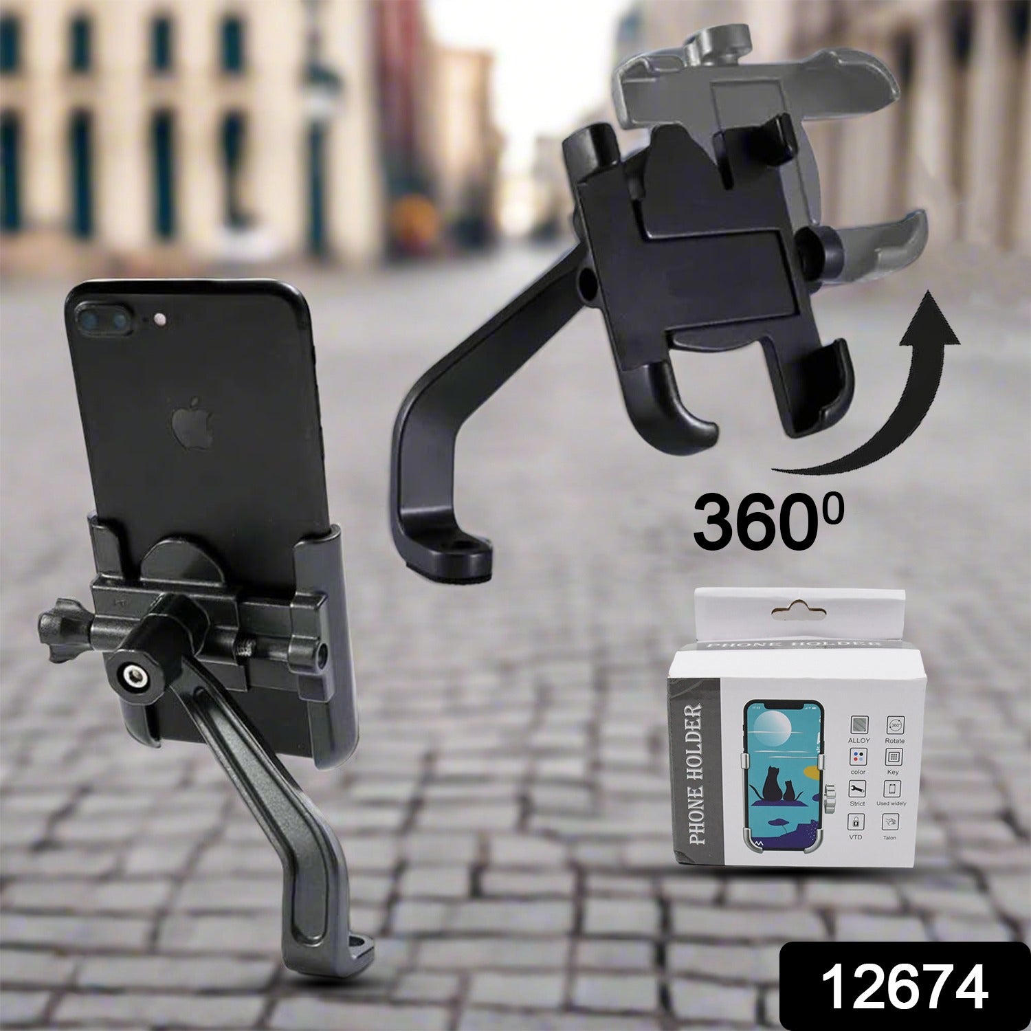 Full Metal Body Bike & Scooty 360 Degree Rotating Mobile Holder Stand for Bicycle, Motorcycle, Scooty for Maps and GPS Navigation Fits All Smartphones (1 Pc) - Image 2
