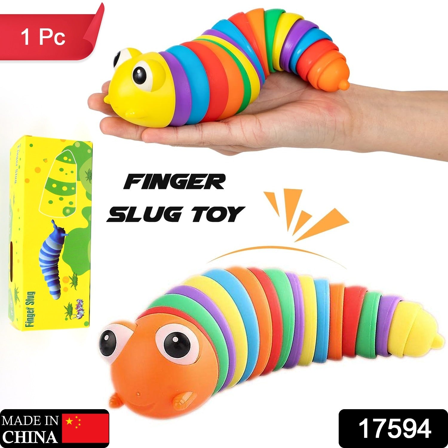 3D Rainbow Color Plastic Slug Fidget Toys, Stress Relieving Toy, Sensory Slug Toy for Boys and Girls, Finger slug Toy, for Autistic, Caterpillar Fidget Toys Stress Relief Gifts for Toddlers Kids Adults (1 Pc) - Image 2