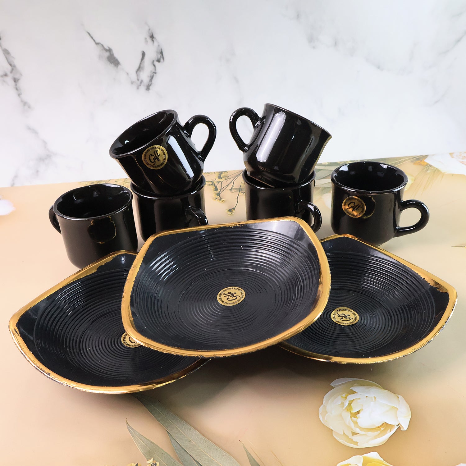 Sweet Buzz 9-Piece Seashell Ceramic Cup Set – Ideal for Home & Gifts - Image 7