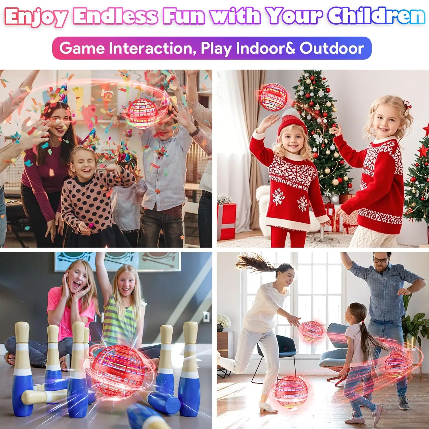 Flying Ball Toys, USB Rechargeable Built-in RGB Lights 360°Rotating Magic Controller - Image 3