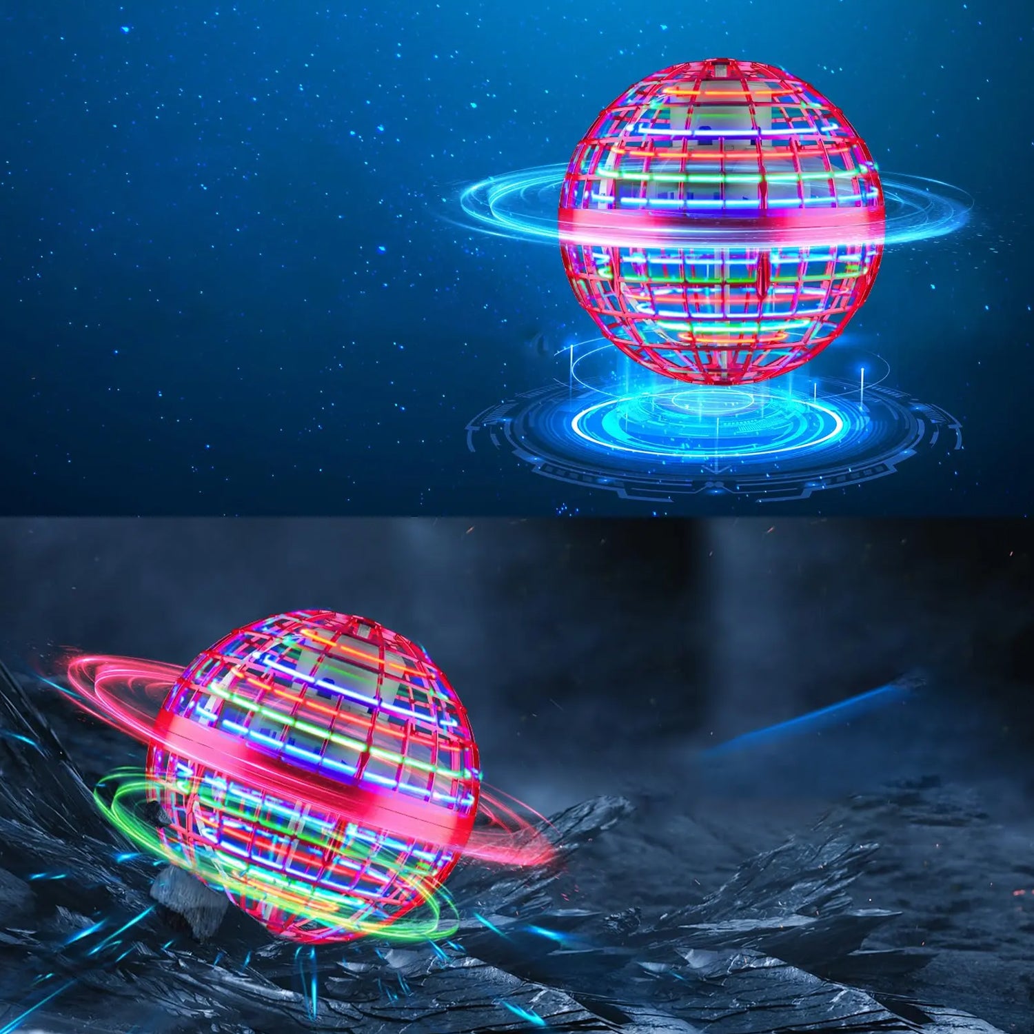Flying Ball Toys, USB Rechargeable Built-in RGB Lights 360°Rotating Magic Controller - Image 4
