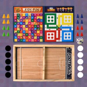 Wooden Board Game Set – Ludo, Snakes & Ladders, and Desktop Football (3-in-1)