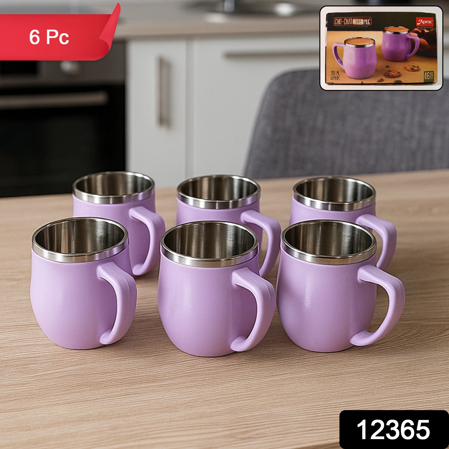 Apex Chit-Chat Double Wall Stainless Steel Mug Set (6Pc/200ml) Approx - Image 2