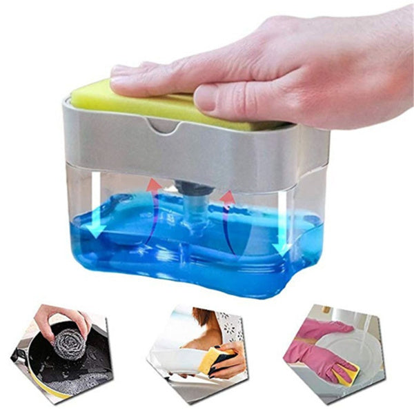 2-in-1 Liquid Soap Dispenser on Countertop with Sponge Holder - Image 6