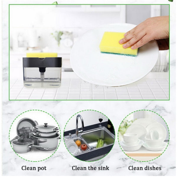 2-in-1 Liquid Soap Dispenser on Countertop with Sponge Holder - Image 7