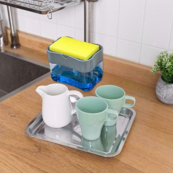 2-in-1 Liquid Soap Dispenser on Countertop with Sponge Holder - Image 8