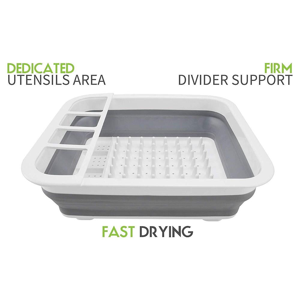 Collapsible Folding Silicone Dish Drying Drainer Rack with Spoon Fork Storage Holder - Image 10