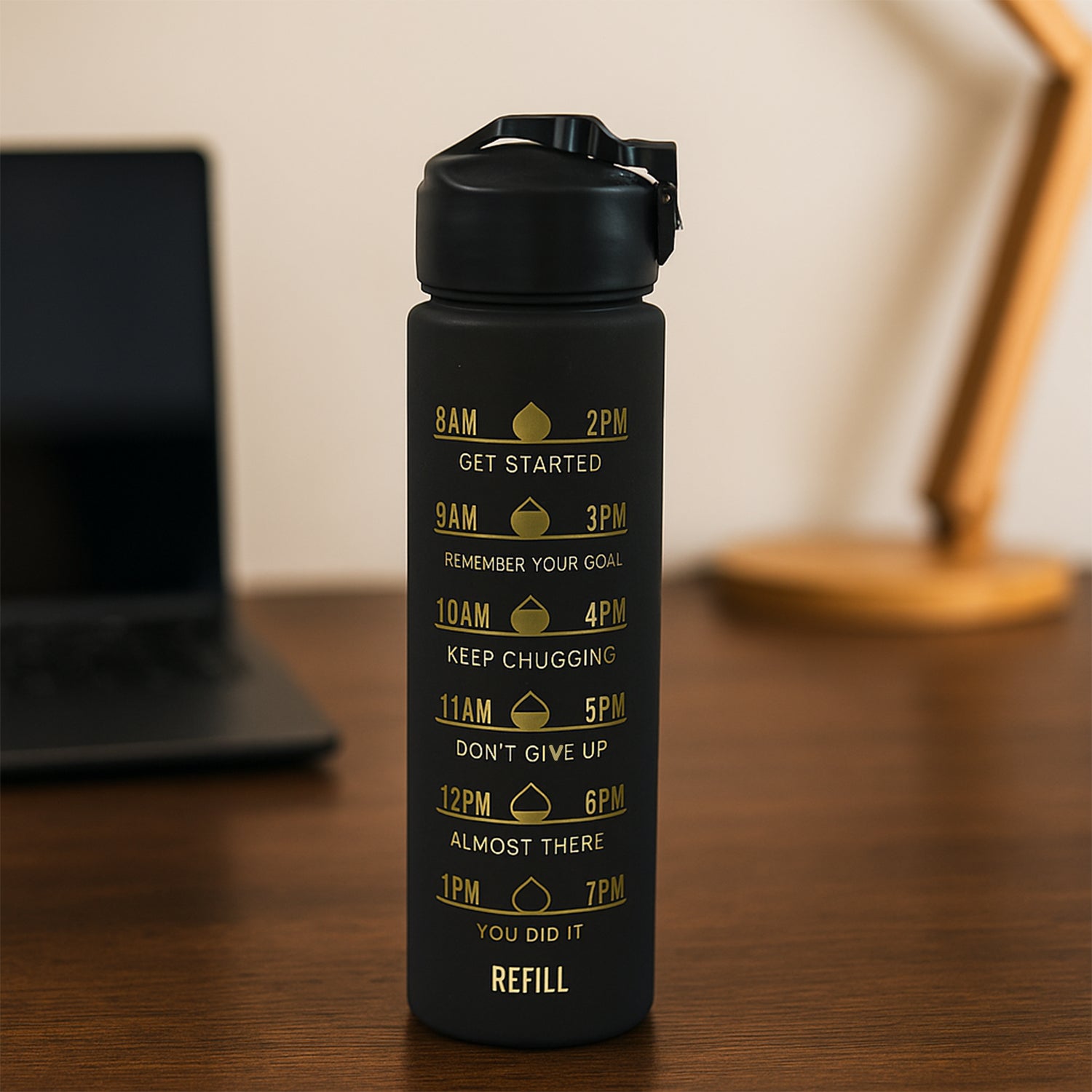 2 Pc Premium Black Motivational Water Bottle Set (900 ML + 300 ML) - Image 6