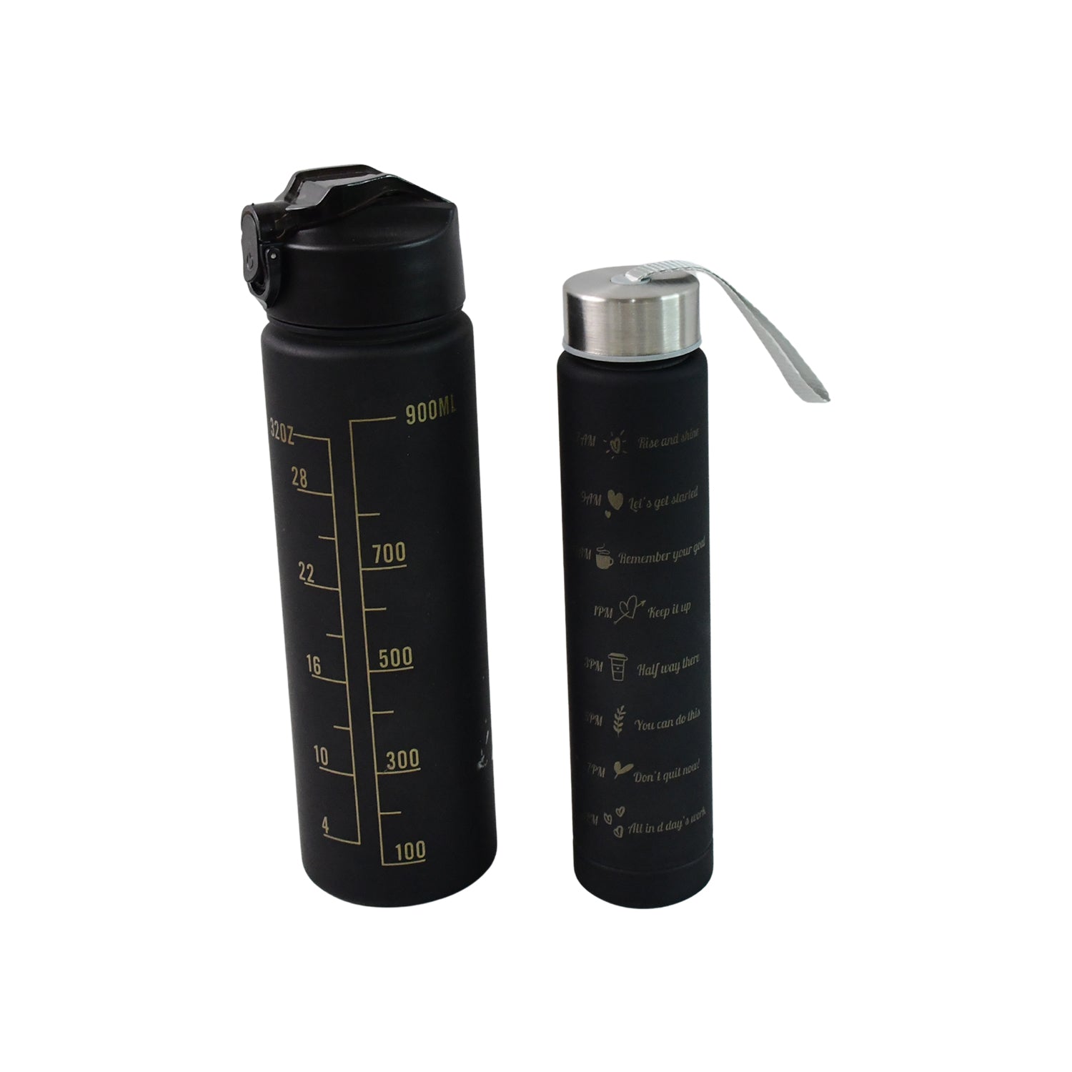 2 Pc Premium Black Motivational Water Bottle Set (900 ML + 300 ML) - Image 5
