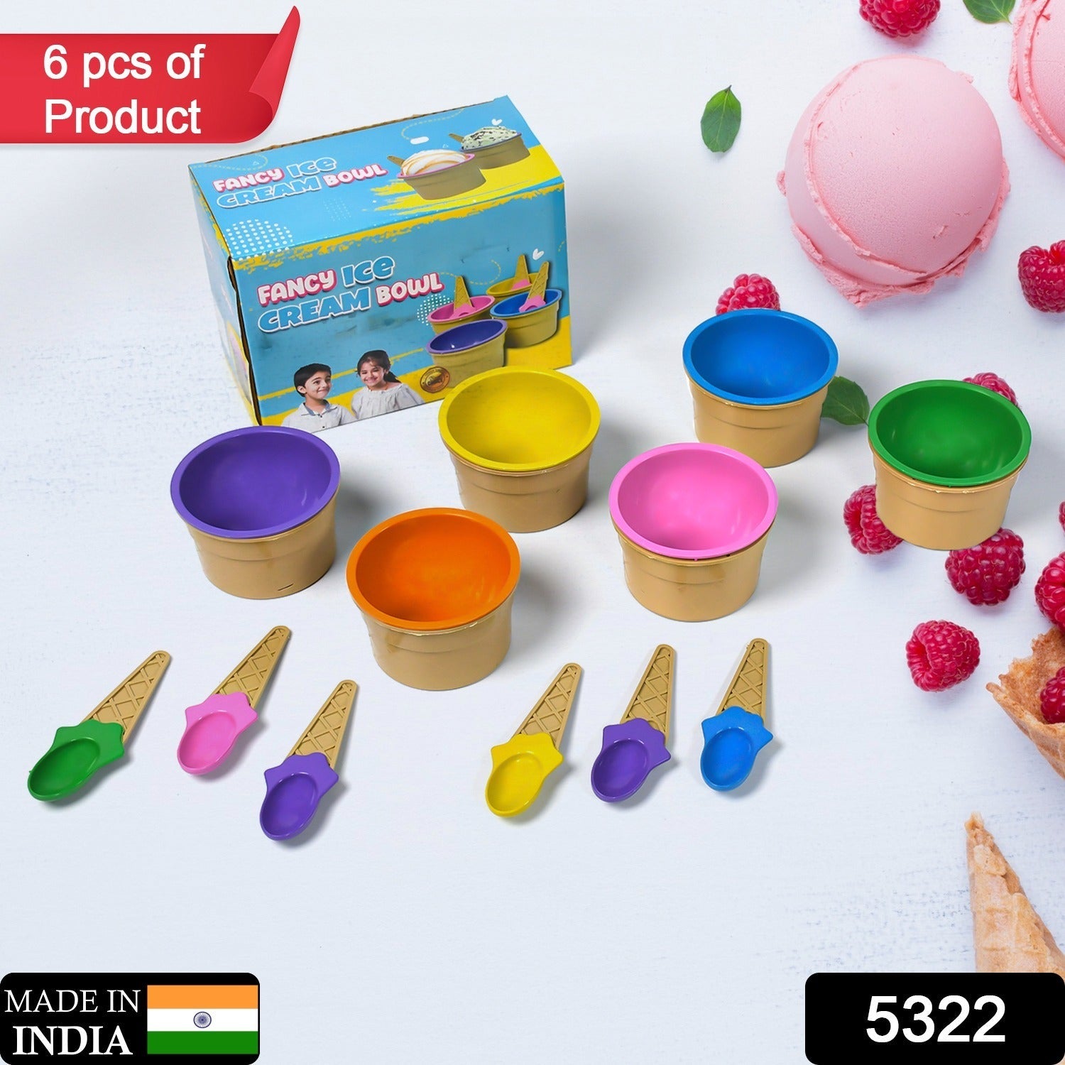 Premium Ice Cream Waffle Spoon Bowl Set (6-Piece , Color Box) - Image 2