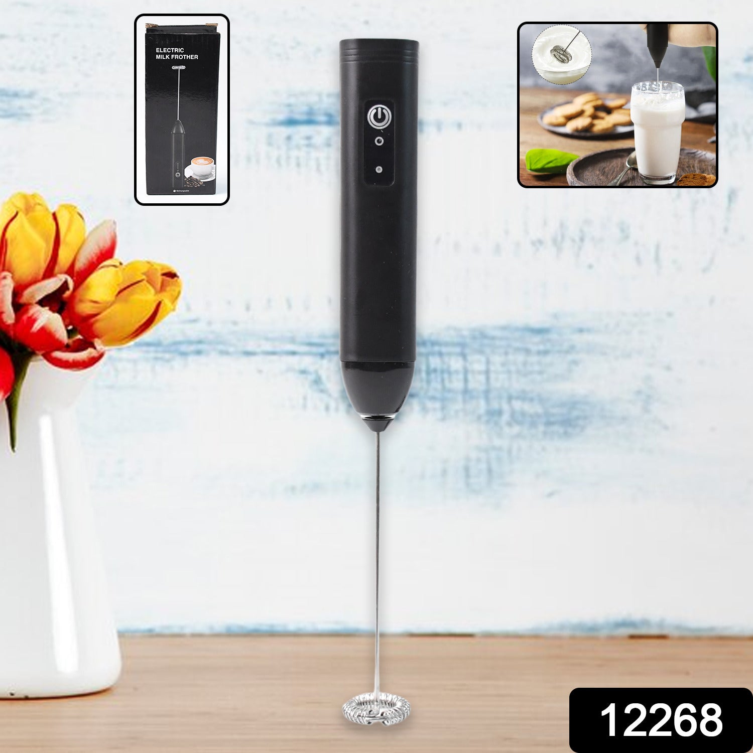 Small Electric Handheld Milk Frother with Stainless Steel Whisk (1 Pc) - Image 2