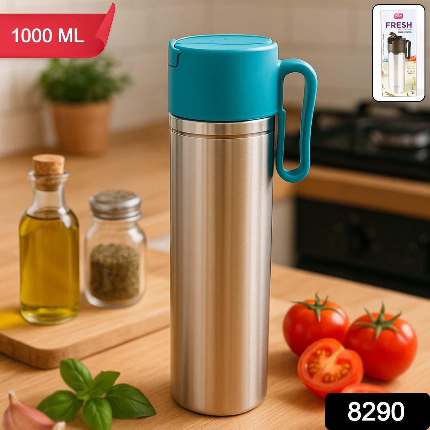 Supermom Stainless Steel Fresh Oil Pourer Bottle with Flip Lid and Handle Approx 1000ML (1 Pc) - Image 2