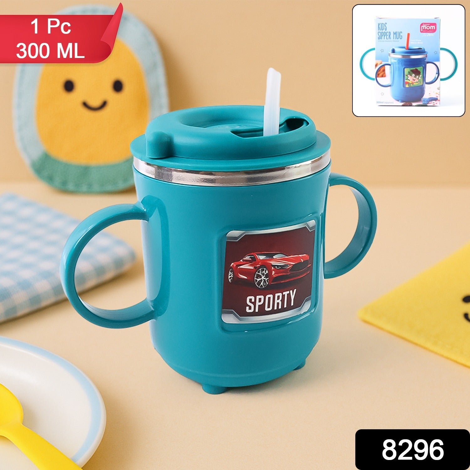 Supermom Kids Sporty Sipper Mug with Straw and Dual Handles Approx 300ml (1 Pc) - Image 2