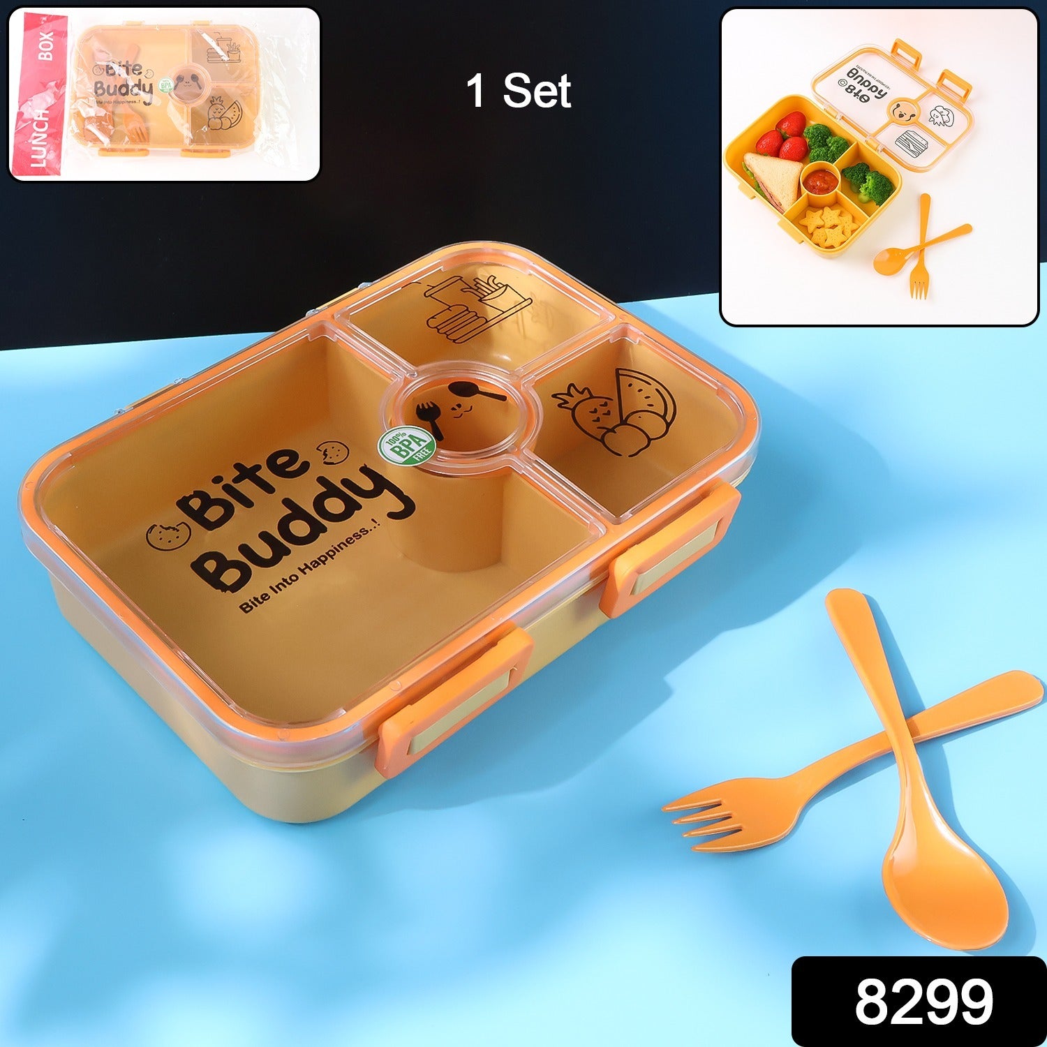 Bite Buddy 4-Compartment Leak-Resistant Plastic Lunch Box with Spoon & Fork - Image 2