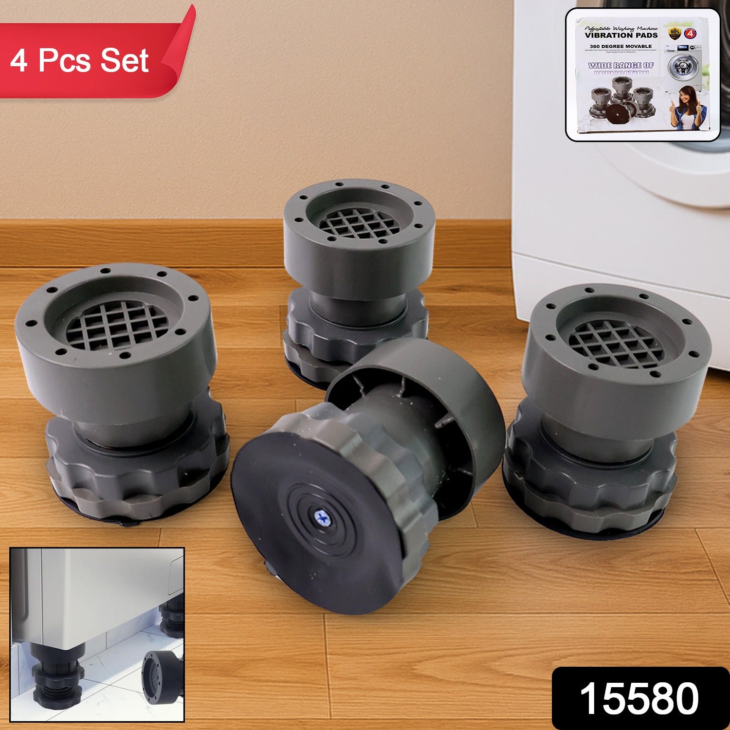 Adjustable Anti-Vibration Pads for Washing Machine and Refrigerator Base (4 Pc) - Image 2
