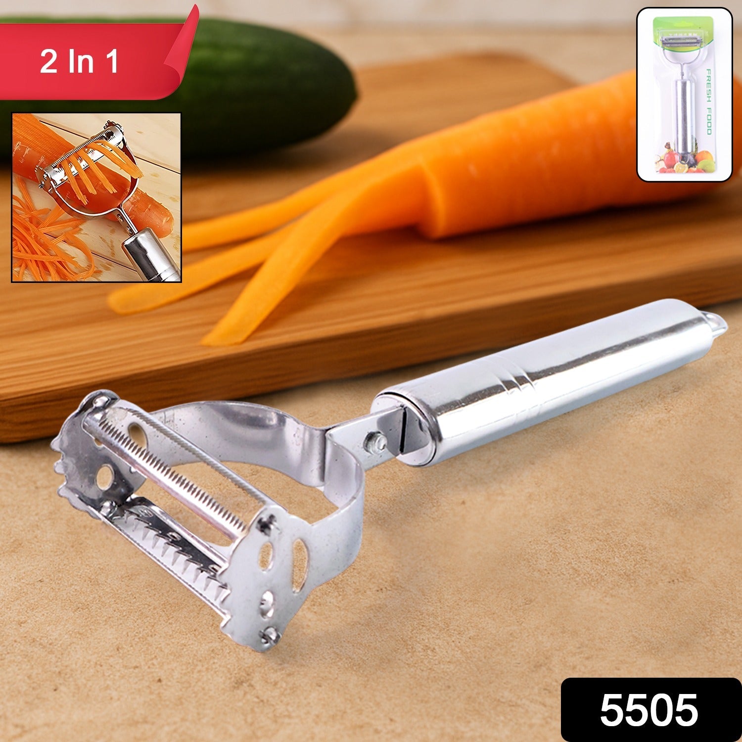 Heavy Duty 2-in-1 Multipurpose Stainless Steel Vegetable Peeler and Julienne Cutter - Image 2