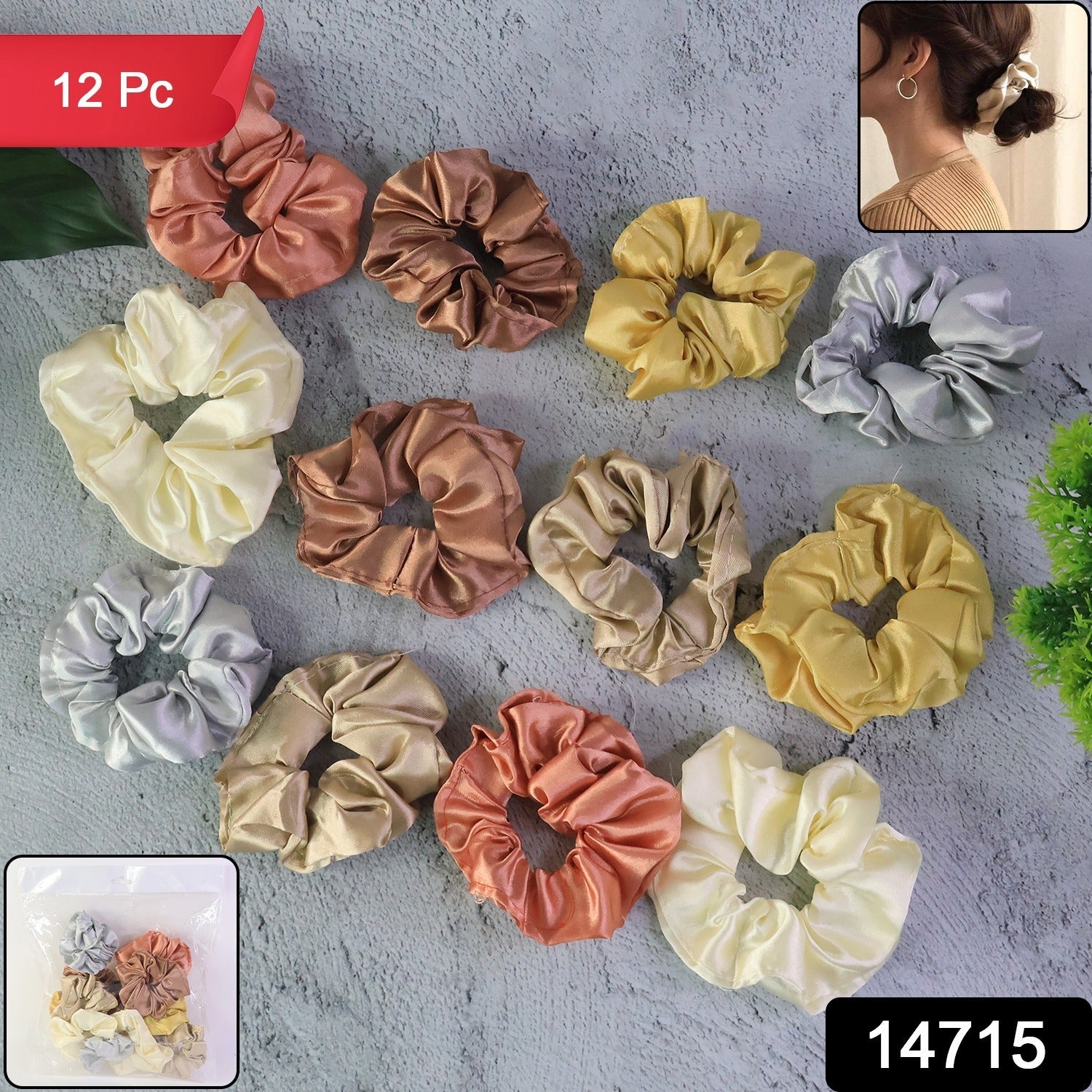 Premium Satin Hair Scrunchies / Elastic Hair Ties for Women & Girls (12 Pc) - Image 2
