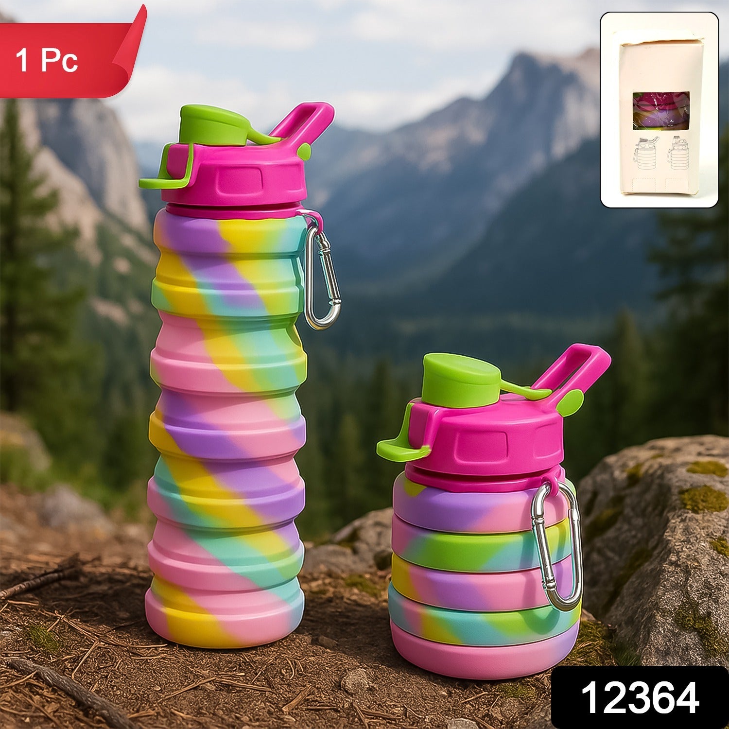 Colorful Collapsible Silicone Water Bottle (1 Pc) - Image 2