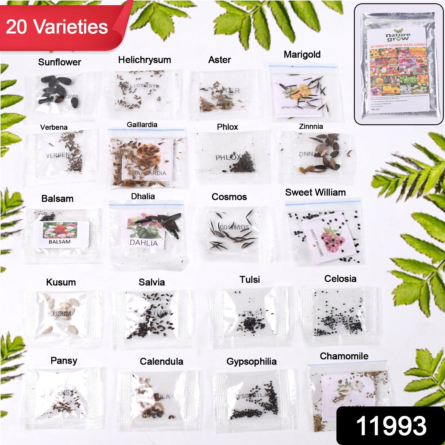 Seeds 20 Varieties of Flower Seeds Combo (1 Pkt / 20 Varieties) - Image 2